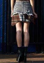 PLAID APPLIQUE POINT CARGO MINI SKIRT