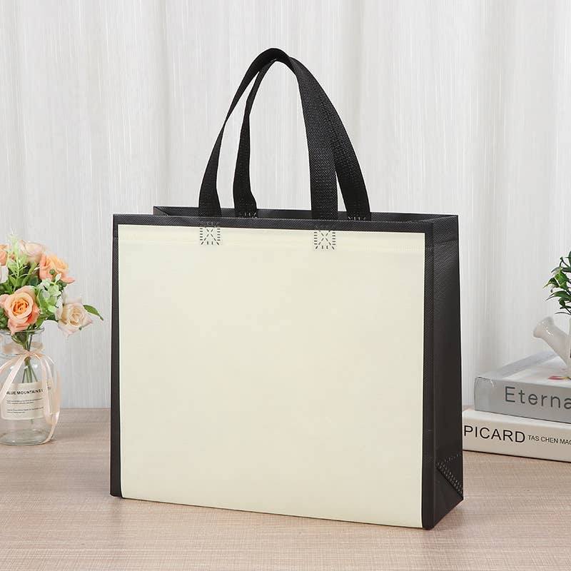 50pcs, 3 Size Light Beige w/ Black Border Non-woven Gift Bag