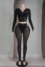 popcorn mesh long sleeve top legging set party outfit women