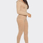 Washed Seamless Rib Zip Up Hoodie Jacket And Leggings Set