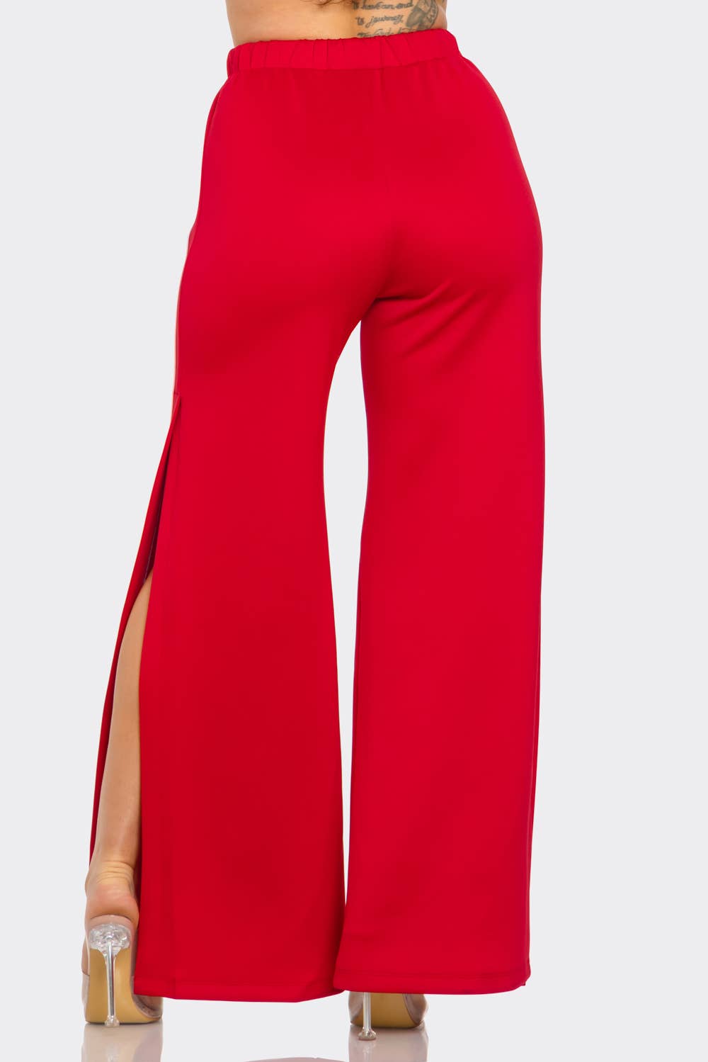 Slit Two White Stripes Flare Pants