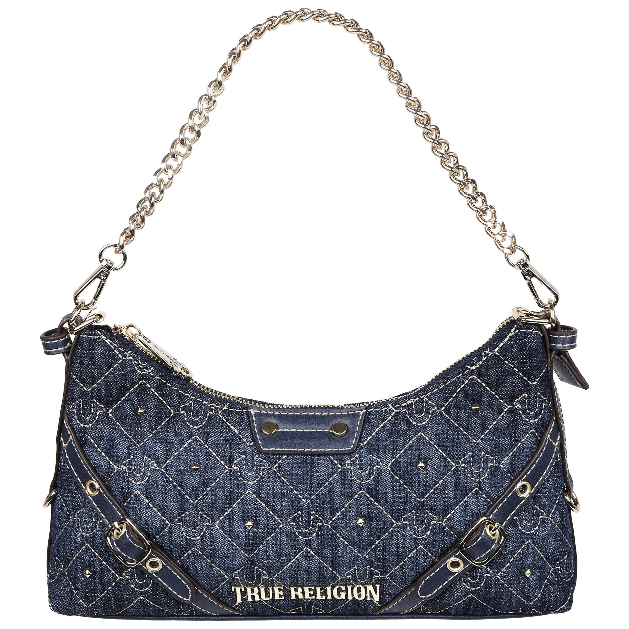 True Religion Studded Denim Chain Shoulder Bag