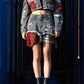 PLAID APPLIQUE DENIM CROP TRUCKER JACKET