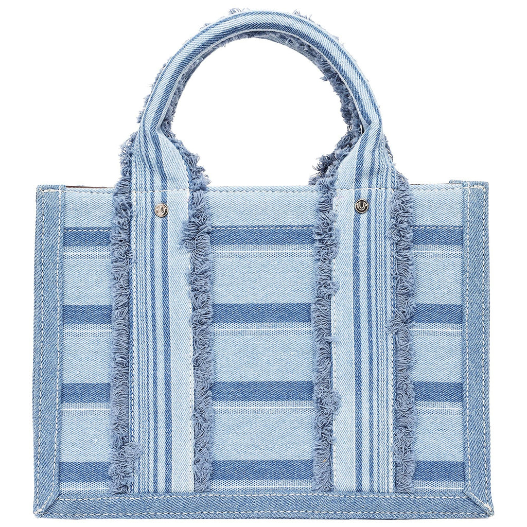 True Religion Multi-Stripe Denim Modern Tote with Removable Crossbody Strap