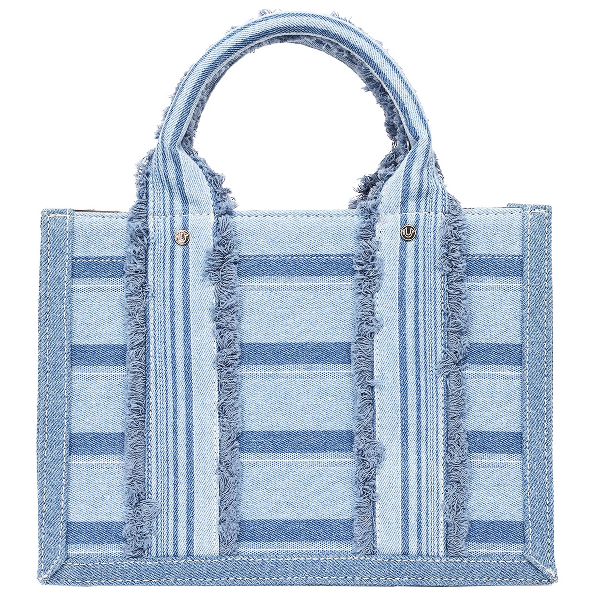 True Religion Multi-Stripe Denim Modern Tote with Removable Crossbody Strap