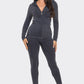 Washed Seamless Rib Zip Up Hoodie Jacket And Leggings Set