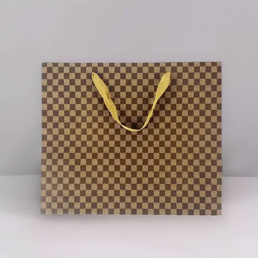 20pcs, 3 size Checkered kraft brown paper gift bag w/ tissue