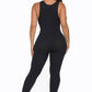 Seamless Ribbed Split V Neck Jumpsuit