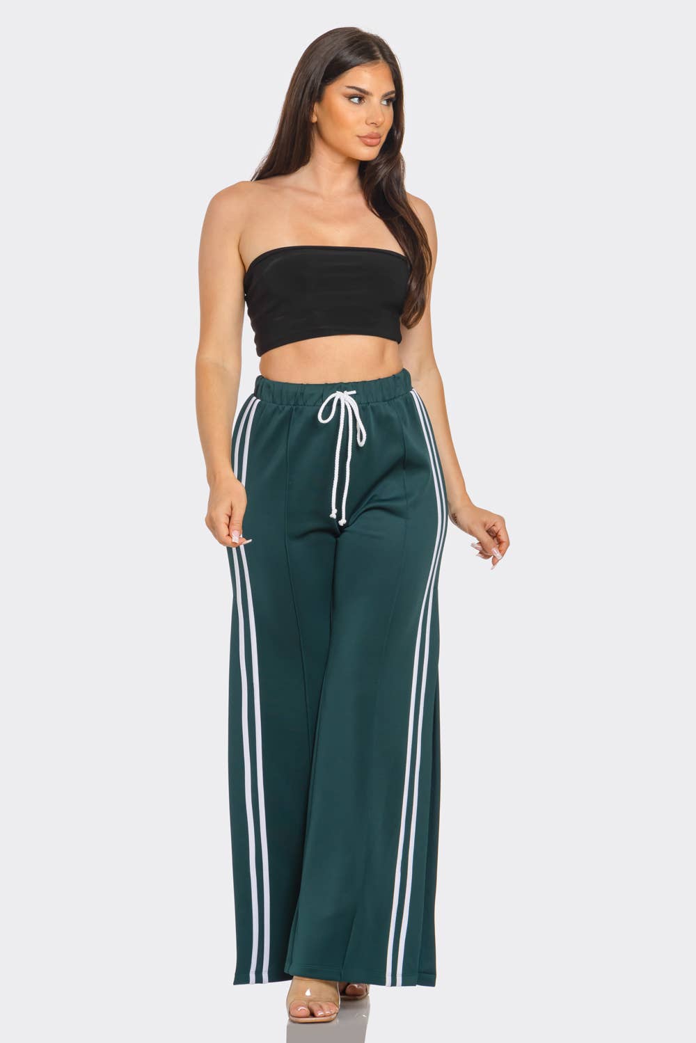 Slit Two White Stripes Flare Pants