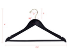W070-30 Semi Curved Wooden Hangers, 17.5" -Black/Gold Hook