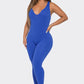 Seamless Ribbed Split V Neck Jumpsuit