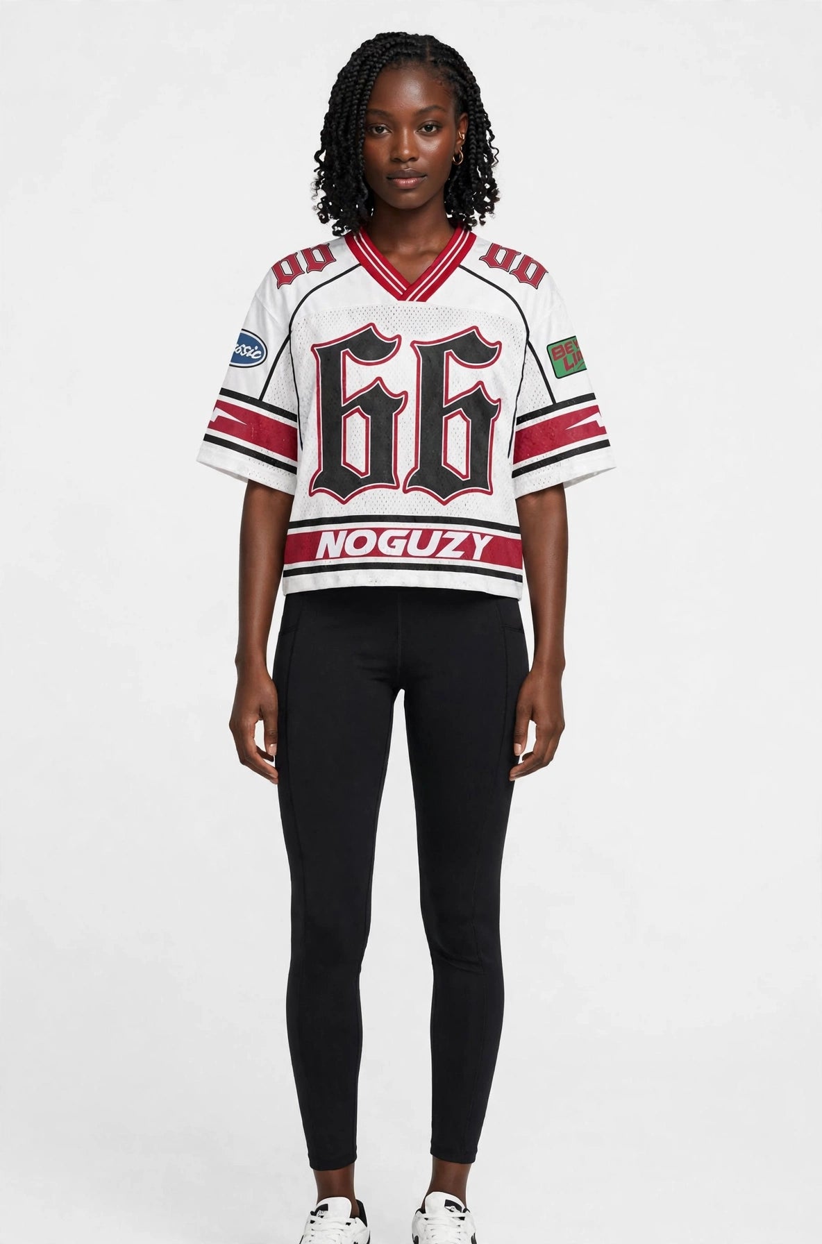 Graphic Number Patch Cropped Jersey Top
