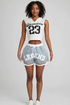 NT1146A Graphic Crop Hoodie Top