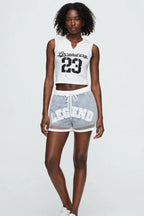 NT1146A Graphic Crop Hoodie Top