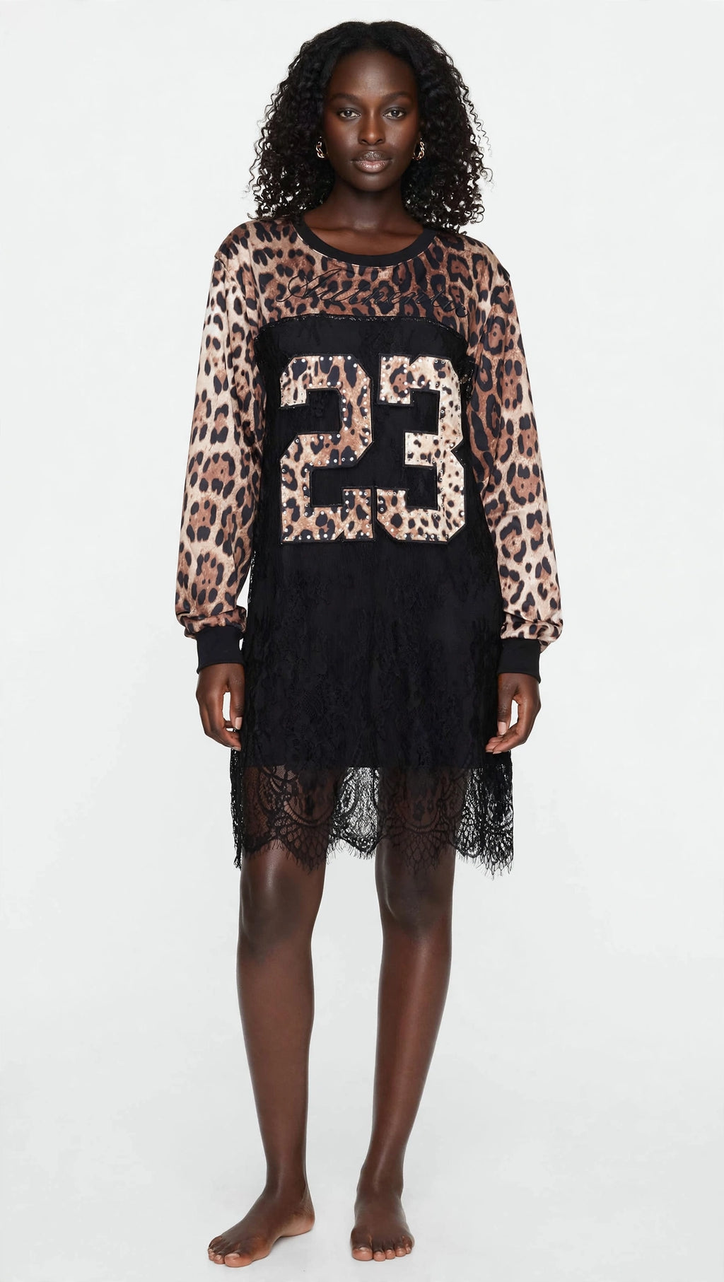 Lace Mesh Patchwork Oversized Jersey Longsleeve Top