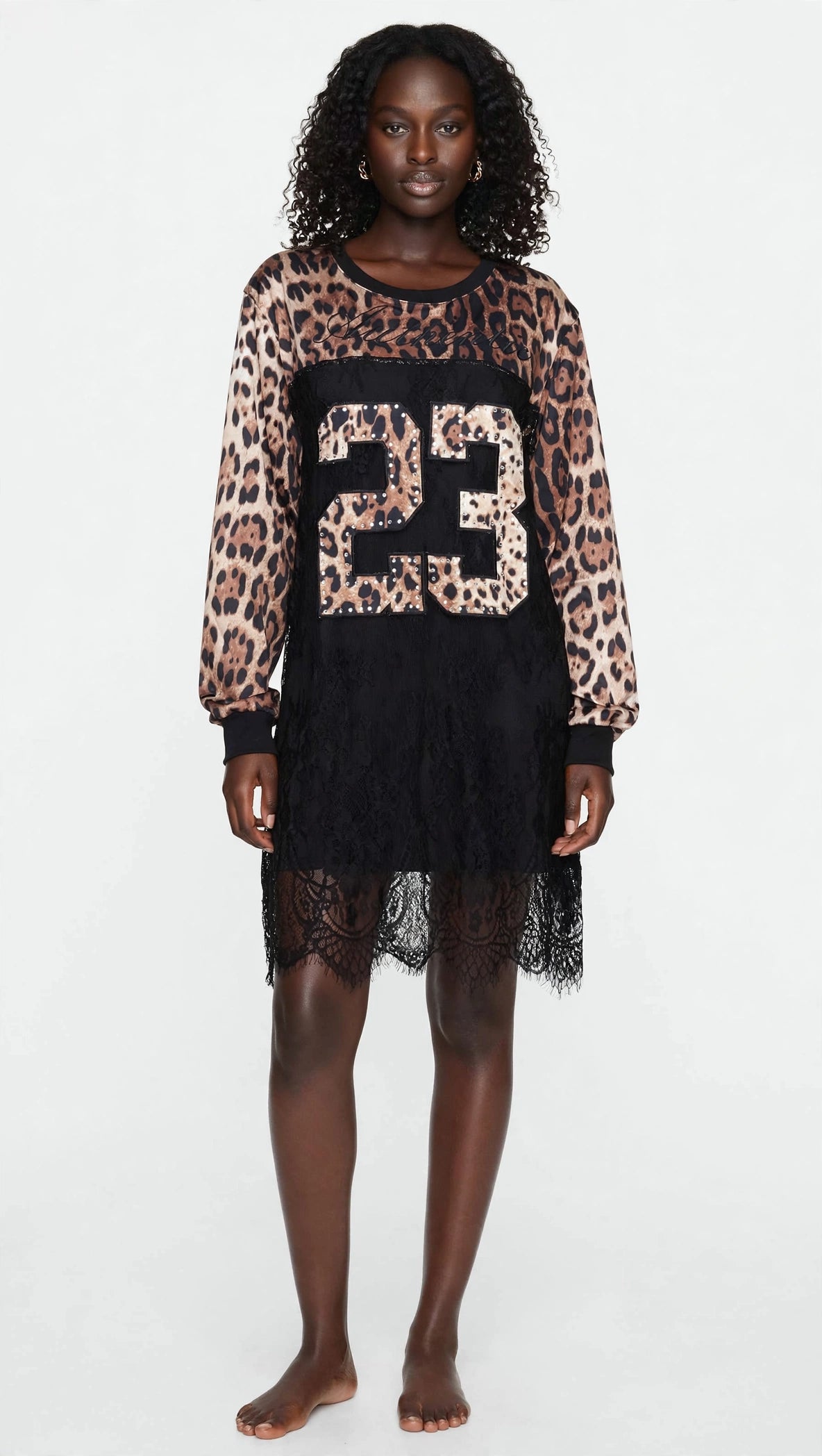 Lace Mesh Patchwork Oversized Jersey Longsleeve Top