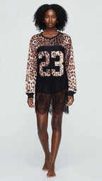 Lace Mesh Patchwork Oversized Jersey Longsleeve Top