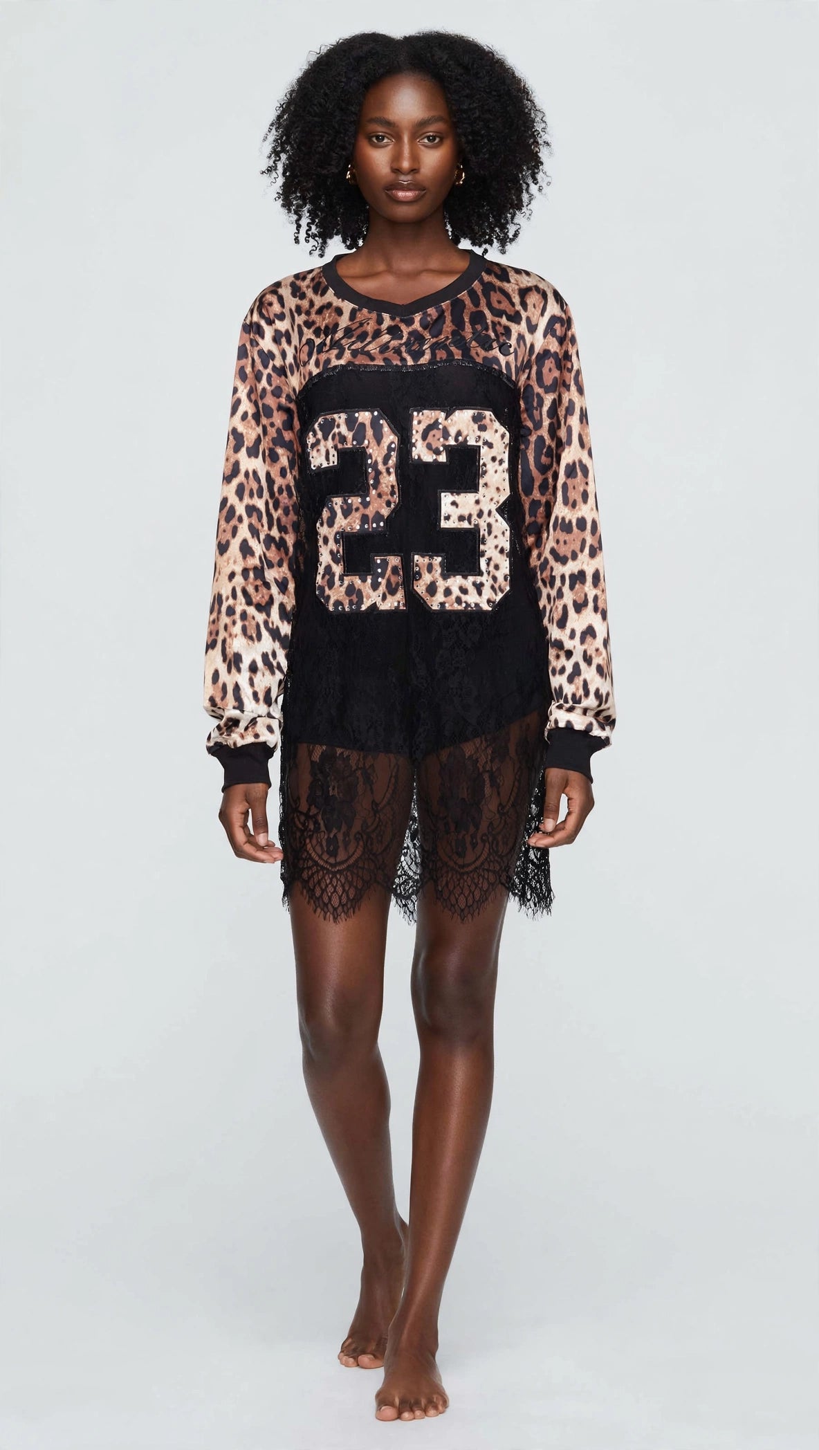 Lace Mesh Patchwork Oversized Jersey Longsleeve Top