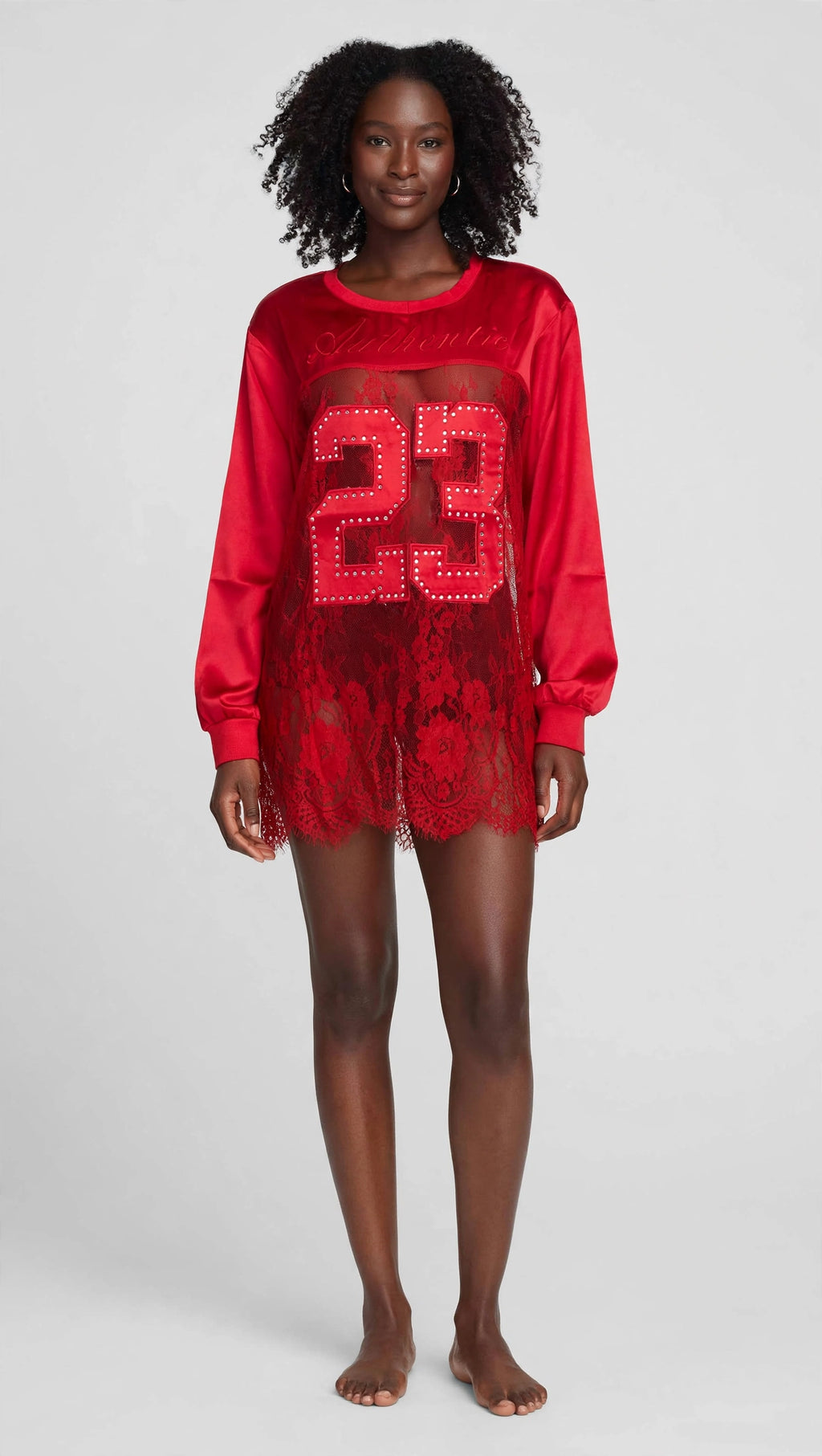 Lace Mesh Patchwork Oversized Jersey Longsleeve Top