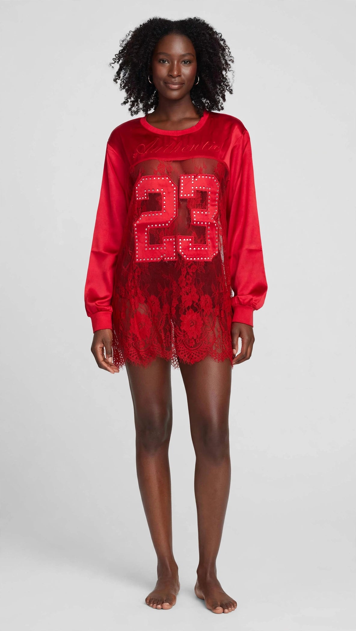Lace Mesh Patchwork Oversized Jersey Longsleeve Top