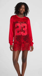 Lace Mesh Patchwork Oversized Jersey Longsleeve Top