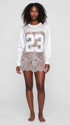 Lace Mesh Patchwork Oversized Jersey Longsleeve Top