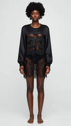 Lace Mesh Patchwork Oversized Jersey Longsleeve Top