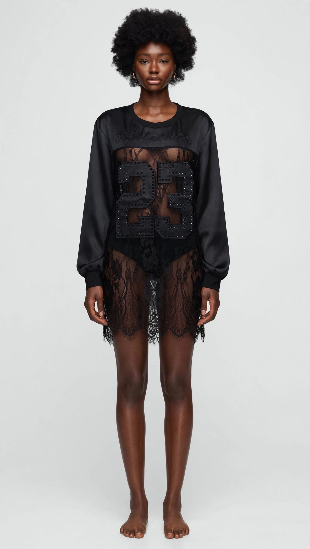 Lace Mesh Patchwork Oversized Jersey Longsleeve Top