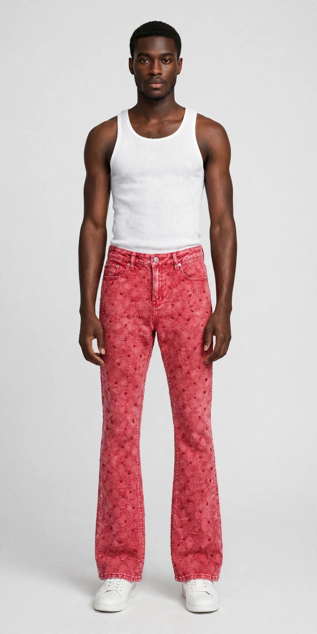 Red Diamond Guapi Jeans – Luxury Stacked Embellished Streetwear Denim