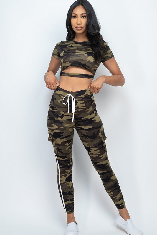 Cut-Out Cropped Top & Cargo Pants Set