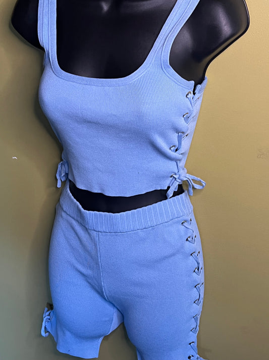 Diva Baby Blue Knit Short Set